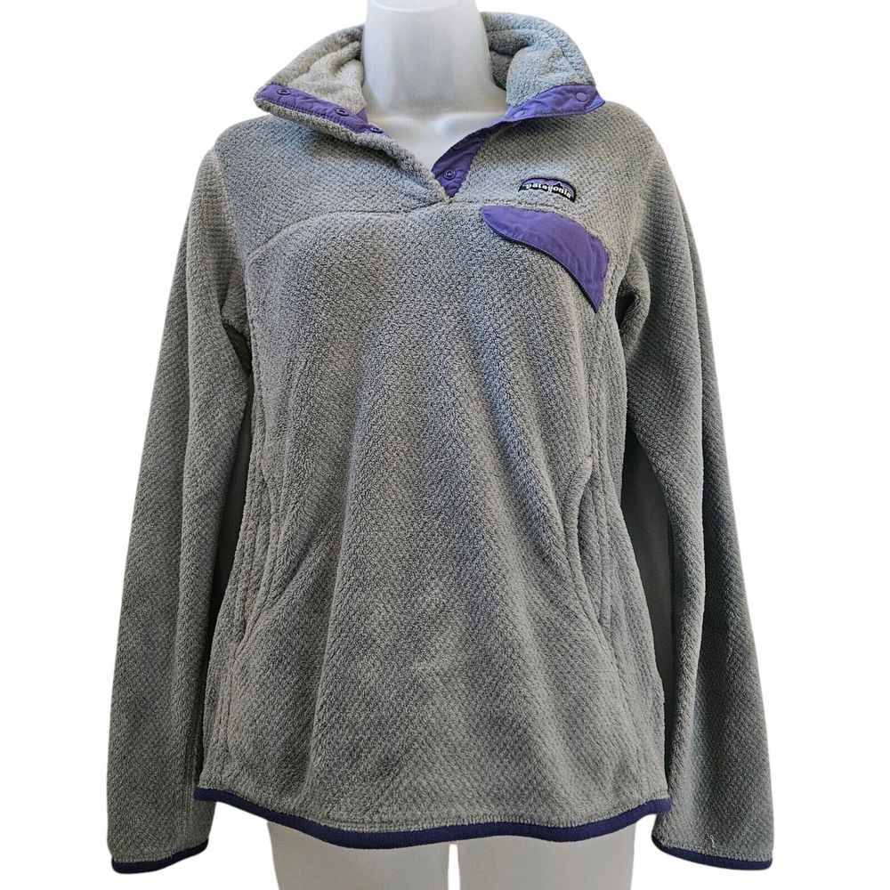 Patagonia Sweater sz M Light Grey Purple Re-Tool Snap-T Fleece Pullover Gorpcore